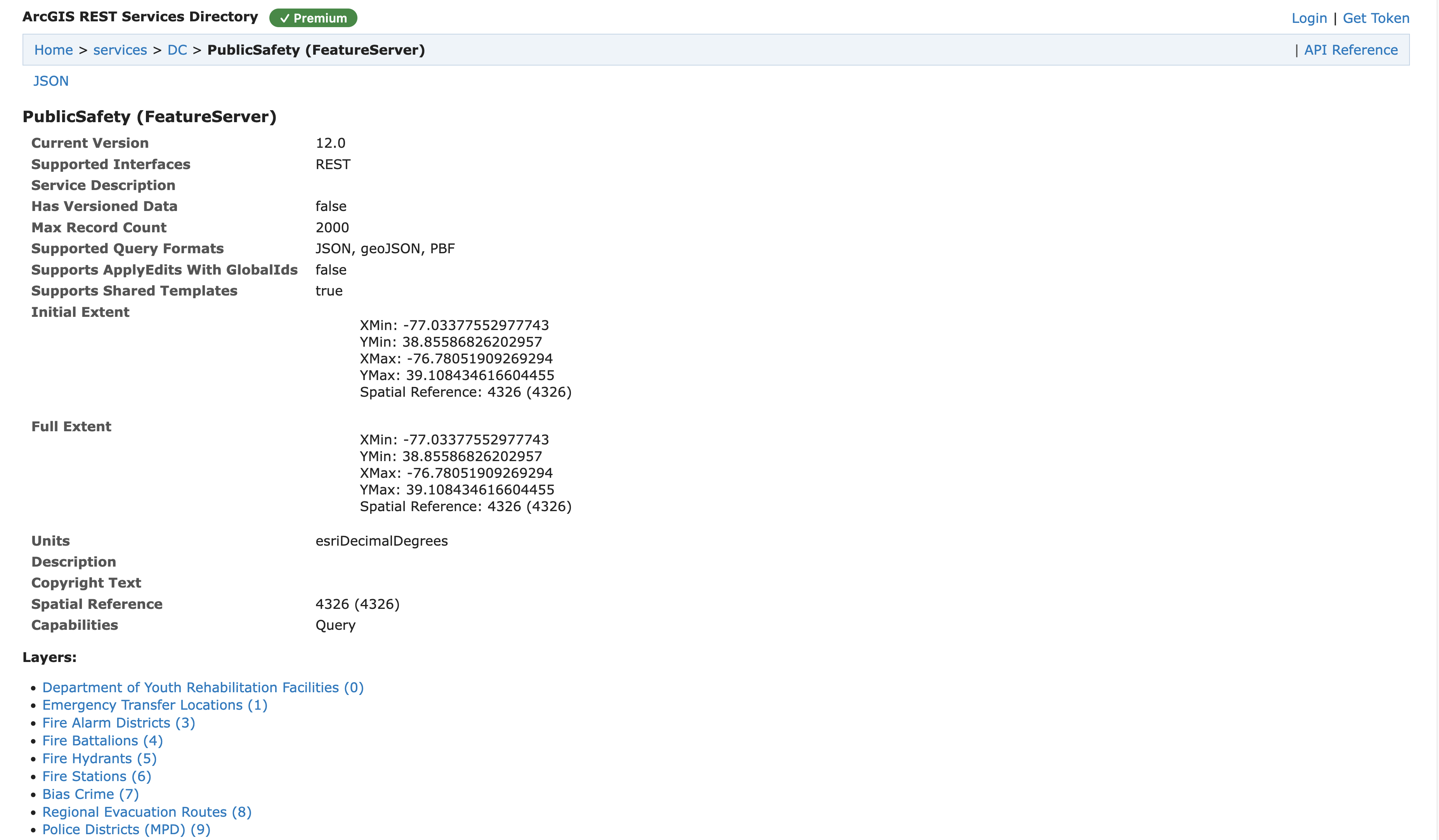 Inspect each service: metadata, extent, query formats, and layers.